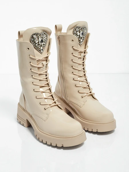 Flora Women's Ankle Boots Beige Shiny Elegant for Autumn