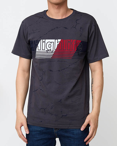 Dark gray men's t-shirt with the print - Clothing