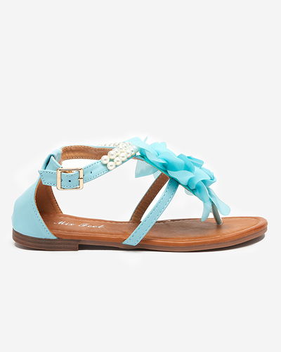 OUTLET Blue women's sandals with pearls and fabric flower Amerile - Footwear