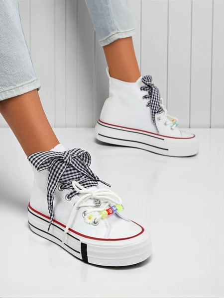 Women's Callista Bianca Sneakers – white fashionable flats with decorative beads