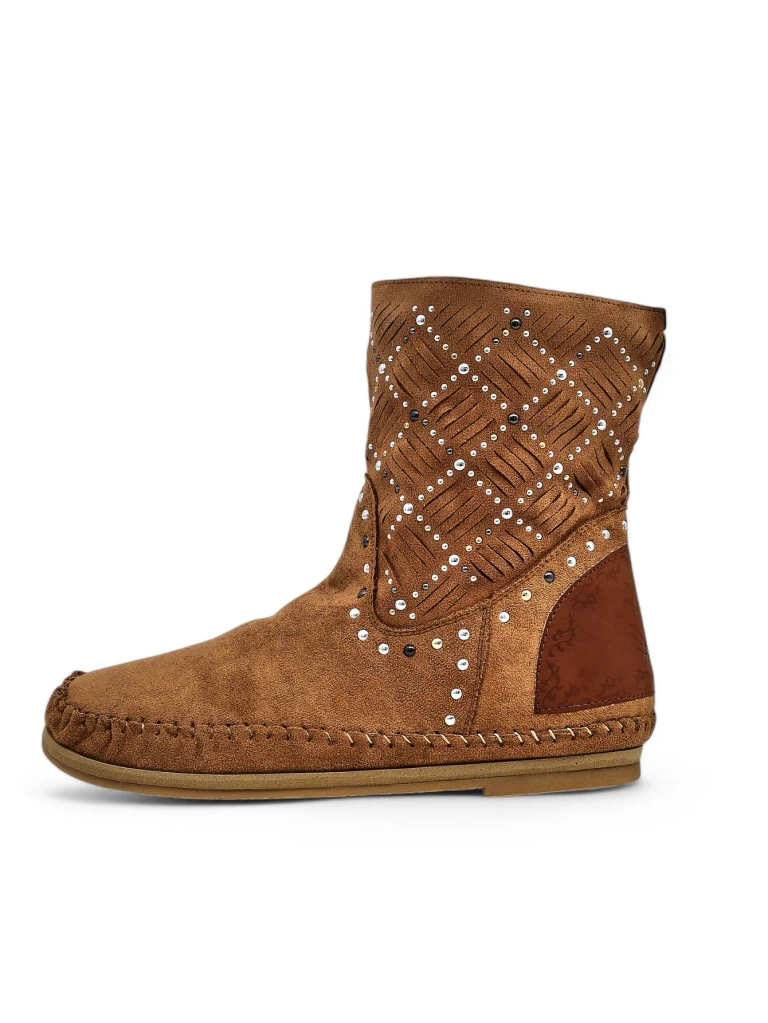 Royalfashion Women's ankle boots with low wedge and studs Indian Style