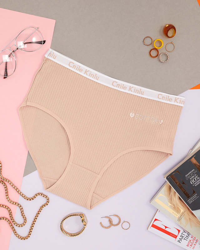 Beige women's cotton panties with stripes - Underwear
