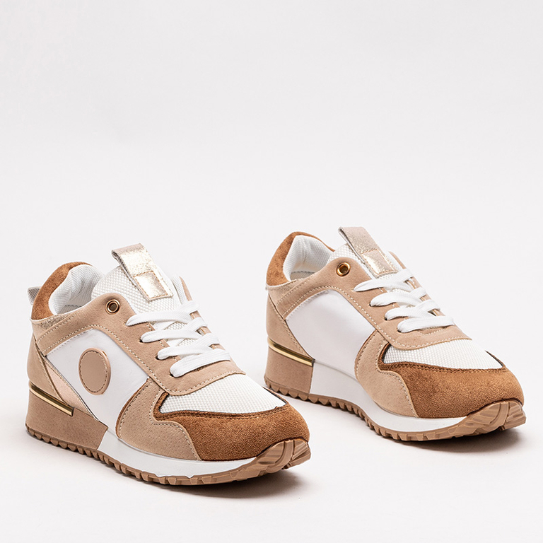 Beige and brown women's sports shoes with glitter Tenetika - Footwear