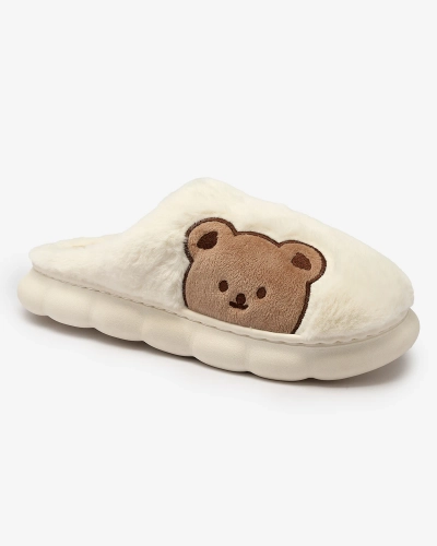 Royalfashion White women's fur slippers with teddy bear Hettres