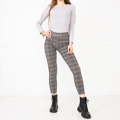Women's black checked leggings with stripes PLUS SIZE - Clothing