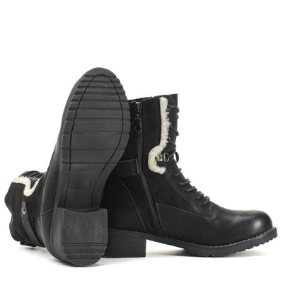 Czarne, wiązane botki a'la traperki - Obuwie