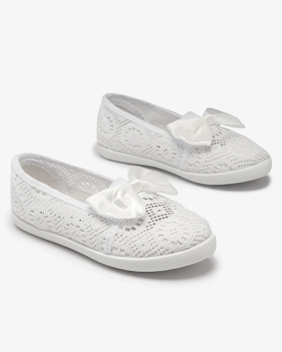 Meiteņu baltas slip on kedas ar loku Sweet Time - Apavi