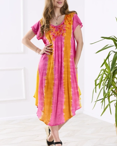 Orange and pink women's beach dress narzutka- Clothing