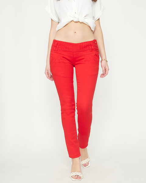 Women's low-waisted fabric trousers in red - Clothing
