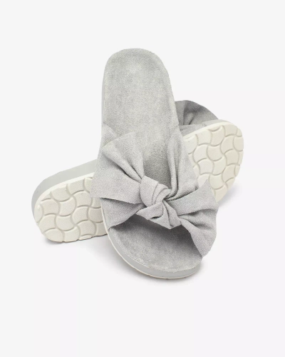 Royalfashion Women's eco-suede flip-flops with bow in gray Suui