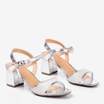 OUTLET Women's silver sandals on a low post Vivianne - Footwear