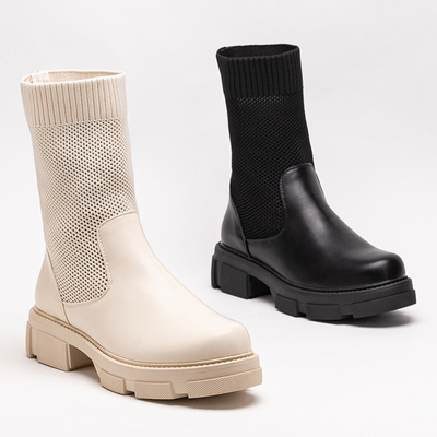 Black openwork women's boots with a flat heel Roibu - Footwear