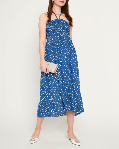 Ladies' blue polka dot midi dress - Clothing