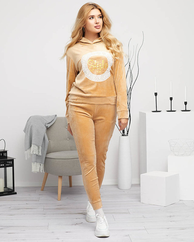 Beige women's tracksuit set with a print - Clothing