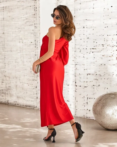 Royalfashion Sieviešu gara auduma kleita ar vienu plecu