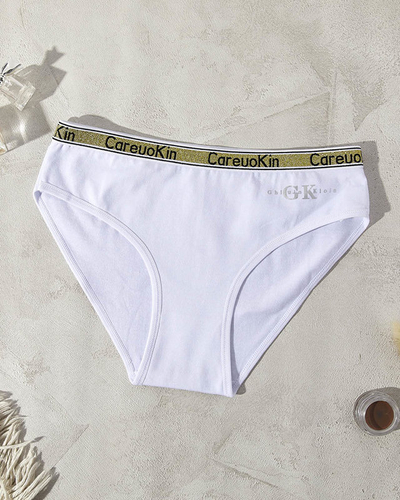 Women's white briefs with a golden stripe - Underwear