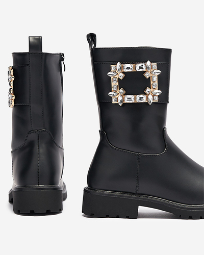 Women's black eco-leather boots with embellishment Xetika - Footwear
