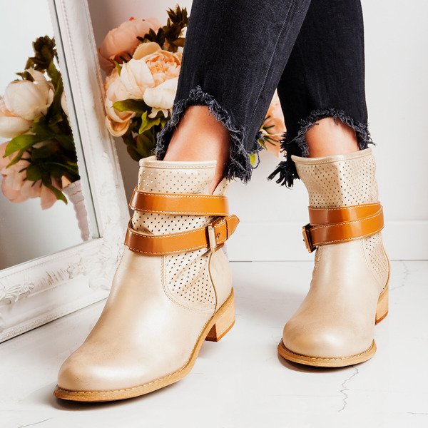 Golden boots with openwork finish Helin - Footwear 1