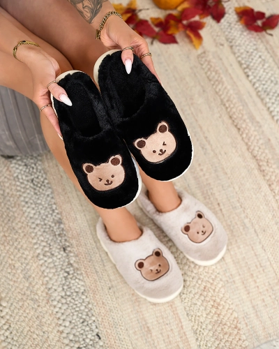 Royalfashion Black women's fur slippers with teddy bear Hettres