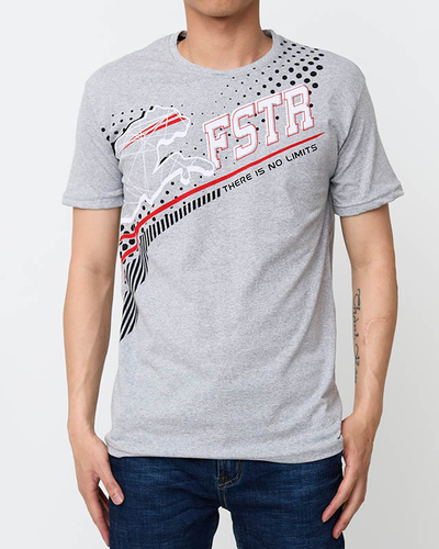 Light gray men's T-shirt with print - Clothing