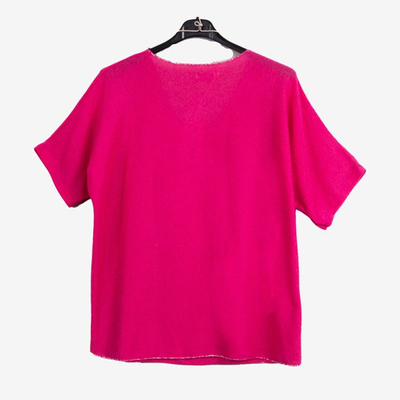Fuksjowa damska bluzka z krótkim rękawem - Odzież