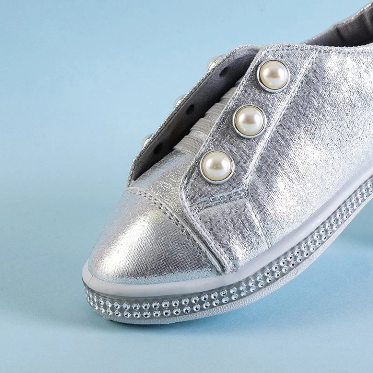 OUTLET Silver children's slip on sneakers with pearls Merena - Footwear
