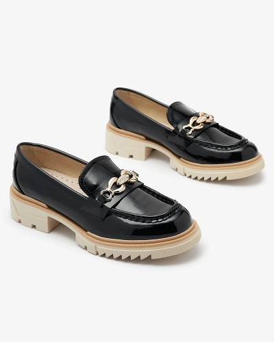 Black lacquered women's moccasins with chain Sotella - Footwear