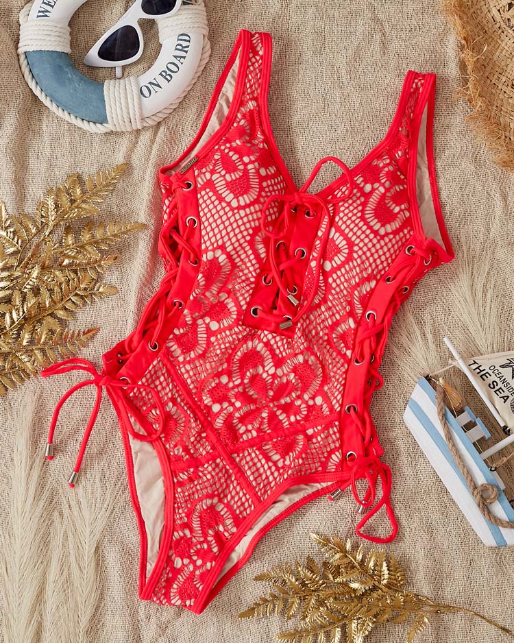 One Piece Red sieviešu mežģīņu peldkostīms - apakšveļa