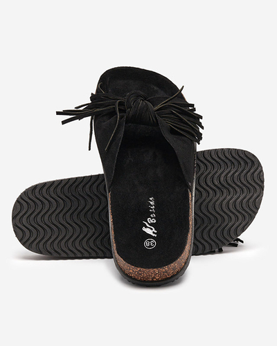 Women's flip-flops with tassels in black Guttis- Footwear