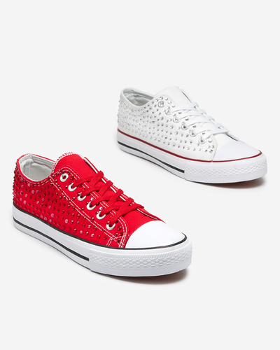Women's sneakers with colored zircons in red Amando- Footwear