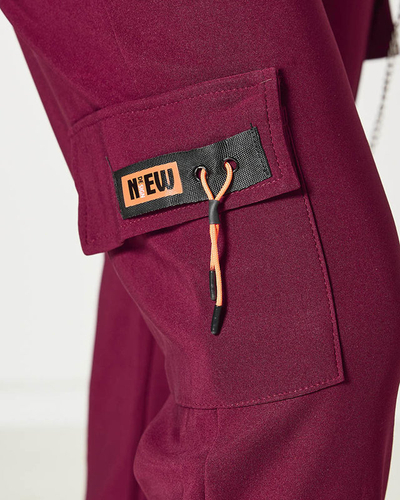 Maroon women's combat pants with chain- Clothing