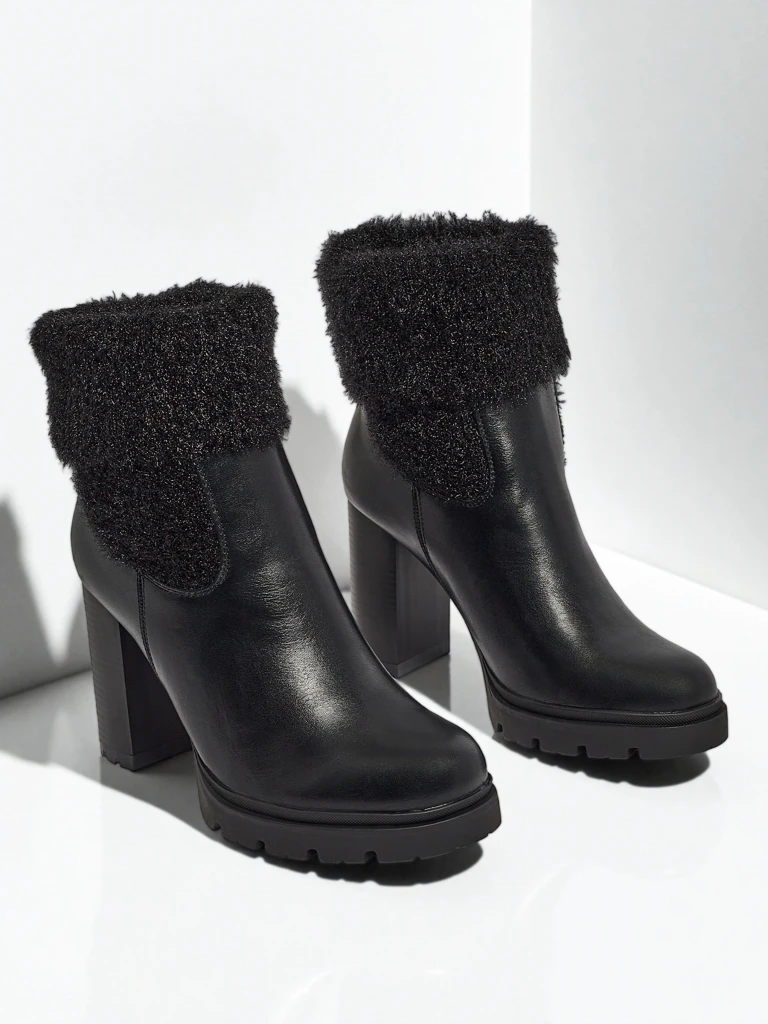 Women's eco-leather heeled ankle boots with Tirave knit