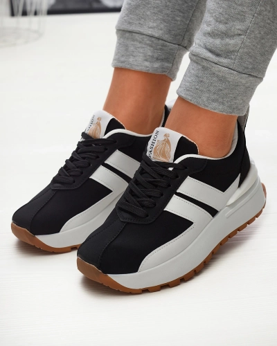 Eco-leather women's black sports shoes with colorful inserts Tifora- Footwear