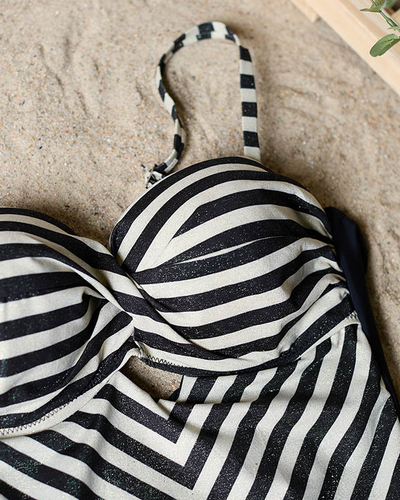 One-piece black women's striped swimsuit- Underwear