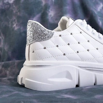 White women's sneakers with a silver glitter insert Yemen - Footwear