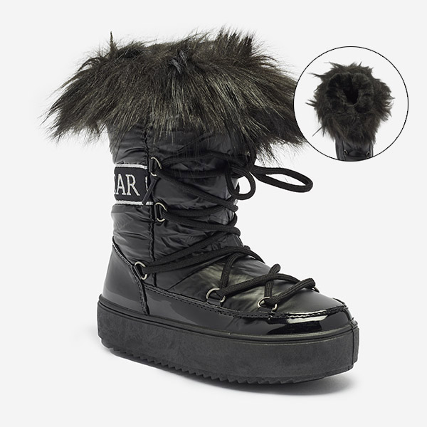 Black children's slip-on shoes a'la snow boots with fur Asika - Footwear