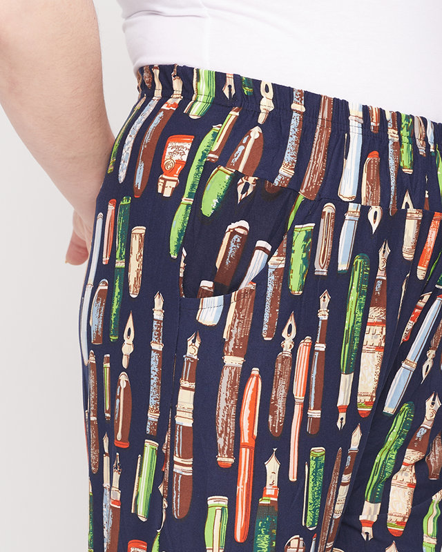 Patterned navy blue women's pants - Clothing