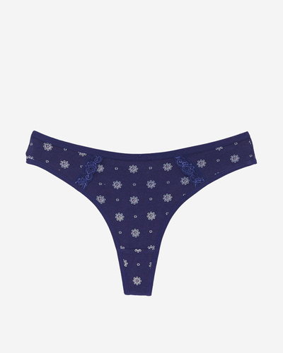 Navy blue women's cotton thongs with flowers - Underwear