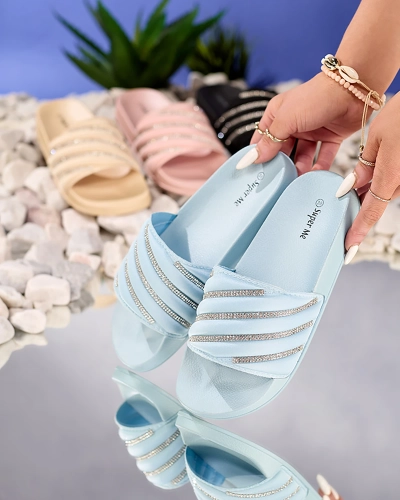 Zilas sieviešu čības ar kubisko cirkoniju Mytaris - Apavi