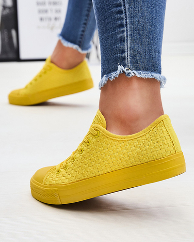 Yellow women's sneakers with embossing Aklina - Footwear