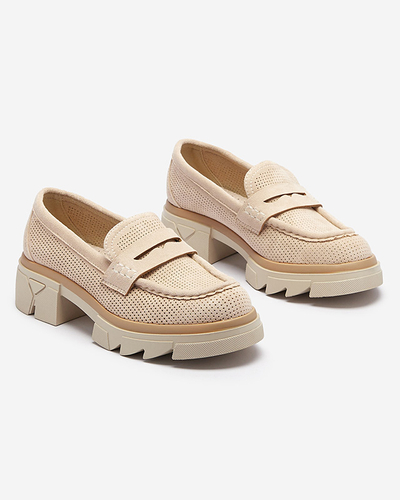 Бежевые женские ажурные мокасины на сплошной подошве Ejina - Обувь