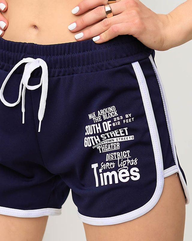 Ladies' navy blue shorts with inscriptions - Clothing