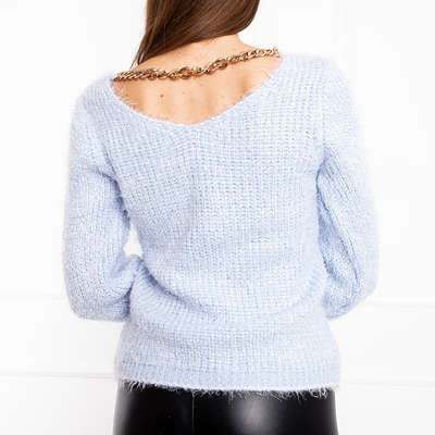 Blue women's sweater with chain - Clothing