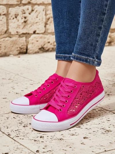 Callista Fuchsia Women's Sneakers - Light Fabric, 2.5 cm Flat Sole