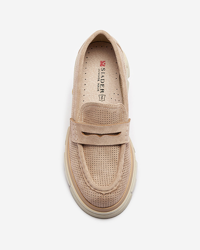 Light brown women's openwork moccasins on a solid sole Ejina - Footwear