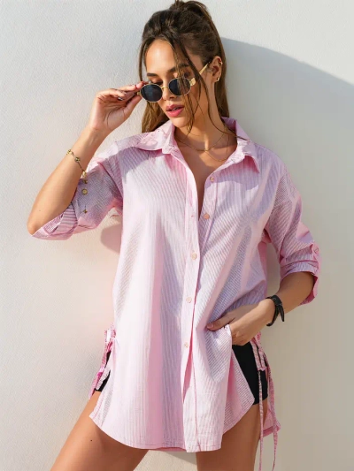 Женская полосатая рубашка Royalfashion из хлопка с талией