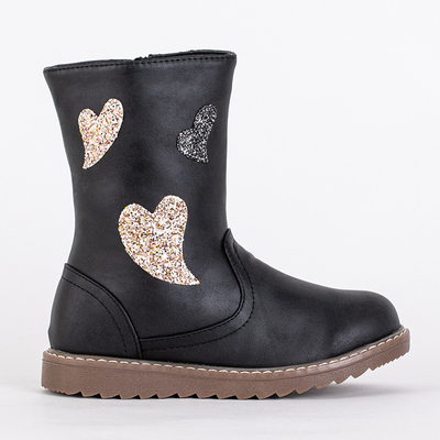 Black children's boots with hearts Herri- Footwear