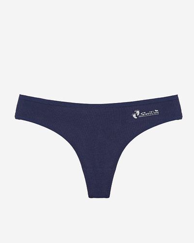 Navy blue women's thongs with the inscription - Underwear