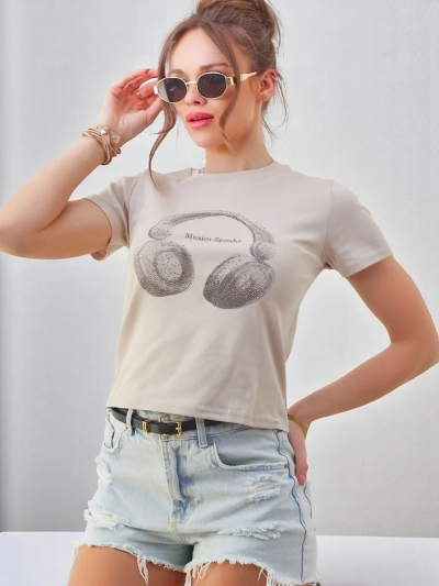 Royalfashion Women's Cotton T-Shirt with Music Speaking Print