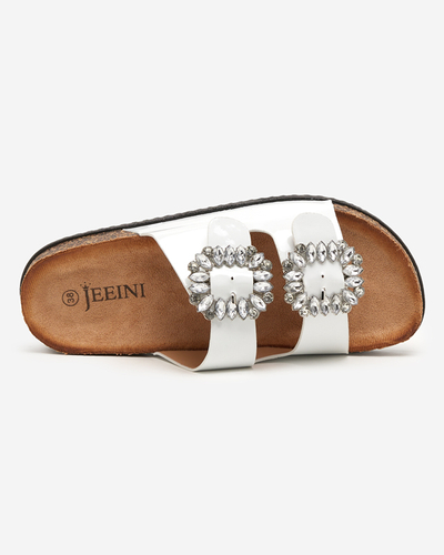 OUTLET White women's slippers with decorated clasps. Olimika - Footwear